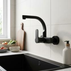 Aquanello Casa Keuken Muurkraan  met Bovenuitloop Zwart BL-1003-CS
